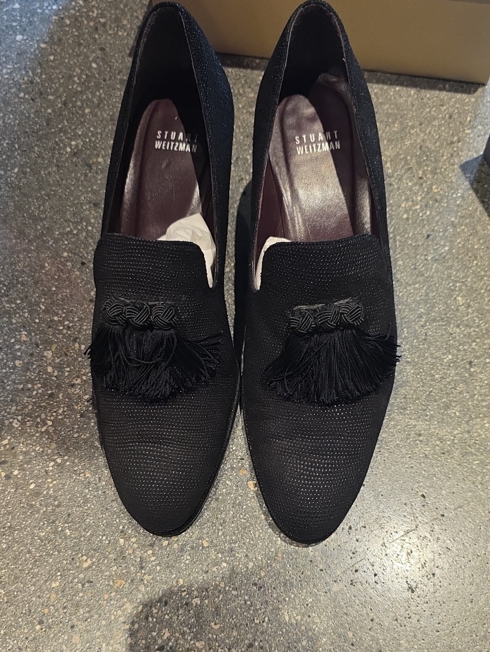 Stuart Weitzman Black Textured Tassel Loafers